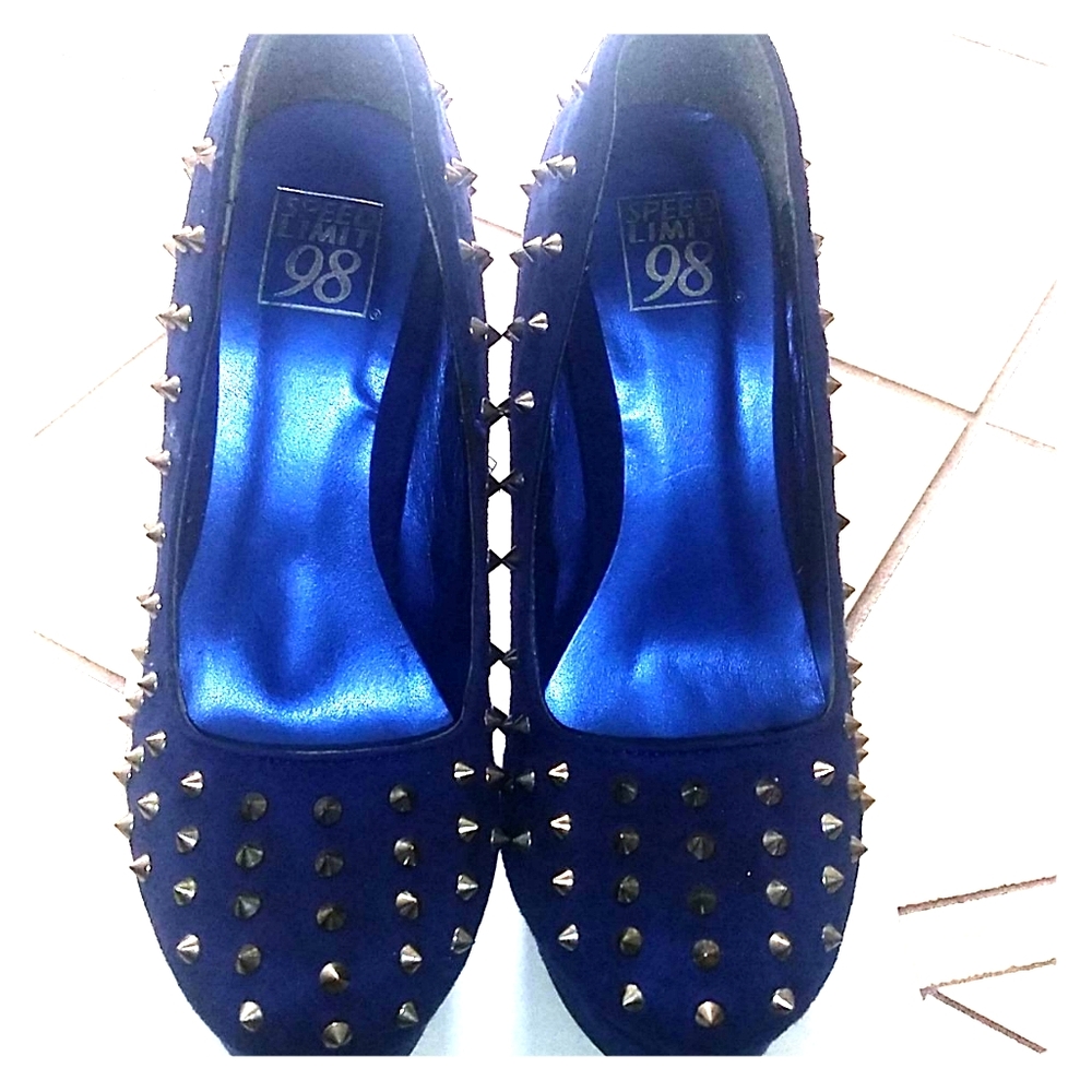 Blue studded heels